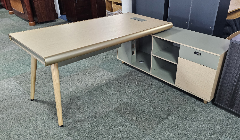 Modern Oak and Sage Green Executive Right Hand Corner Desk with Gold Edging - 1800mm - CL1711