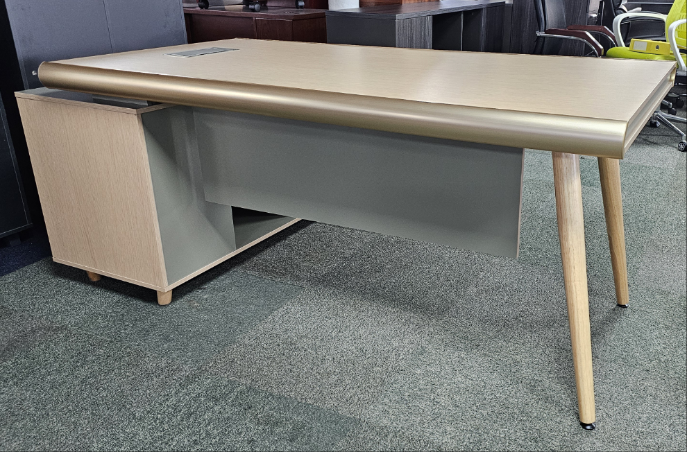 Modern Oak and Sage Green Executive Right Hand Corner Desk with Gold Edging - 1800mm - CL1711
