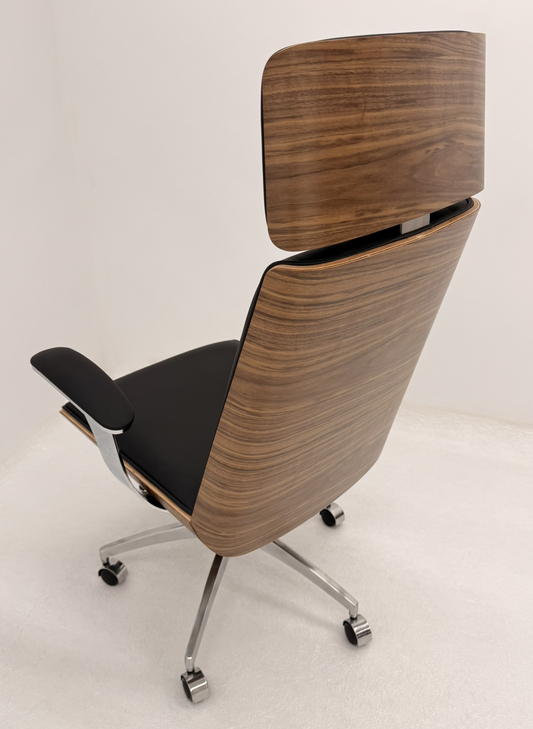 Black Leather Executive Office Chair with Walnut Veneer Shell - YS1205A