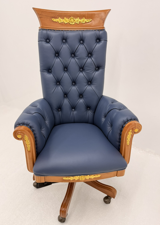 Baroque Style High Back Blue Genuine Leather Chesterfield Office Chair - K263A
