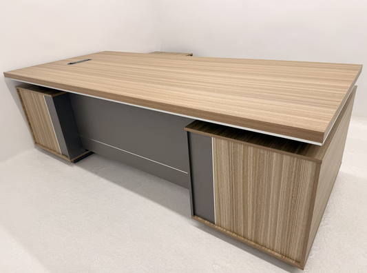Modern Large Golden Oak Corner Executive Office Desk with Integrated Storage - 2400mm - PM02-D05