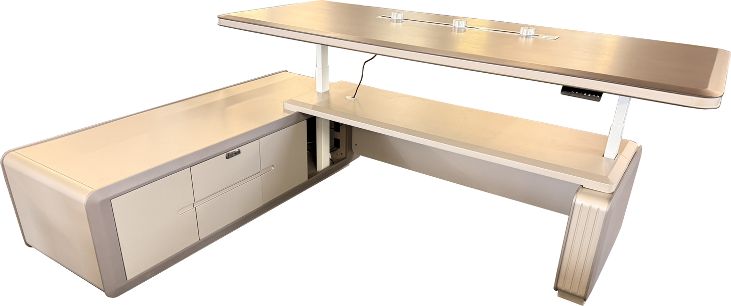 Quality Real Wood Smoked Oak Veneer Executive Electric Corner Office Desk - 2700mm - SSP-02