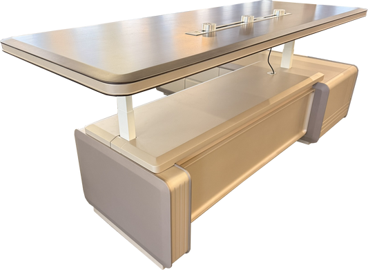 Quality Real Wood Smoked Oak Veneer Executive Electric Corner Office Desk - 2700mm - SSP-02