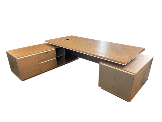 Modern Large Walnut Corner Executive Office Desk with Integrated Storage - 2800mm - PM02-D05
