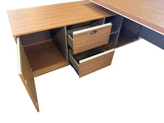 Modern Large Walnut Corner Executive Office Desk with Integrated Storage - 2400mm - PM02-D05
