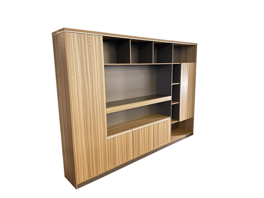 Modern Extra Large Golden Oak Bookcase with Doors & Open Shelving - 2800mm - PM02-S01