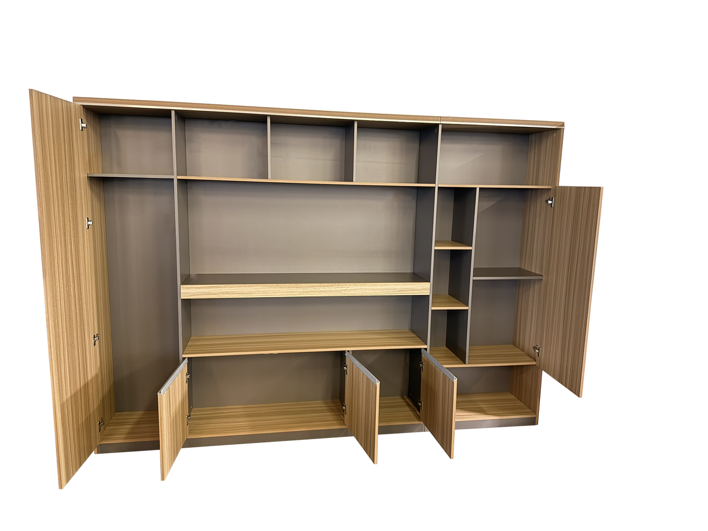 Modern Extra Large Golden Oak Bookcase with Doors & Open Shelving - 2800mm - PM02-S01