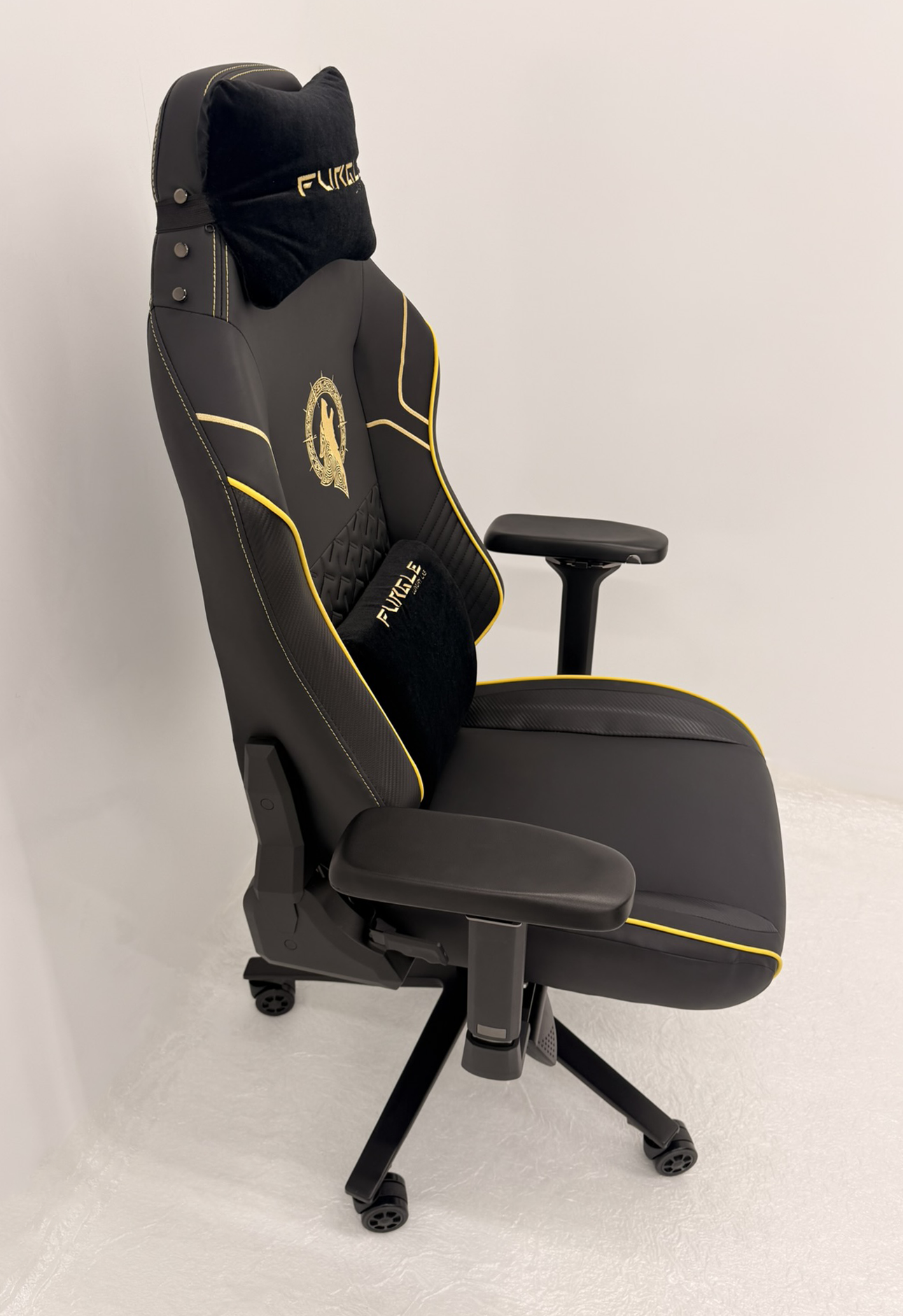 Reclining Black Leather Executive Gaming Style Office Chair with Gold Detailing - F010A