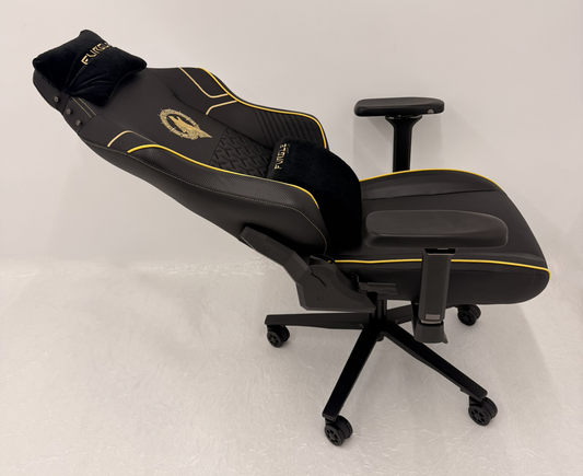 Reclining Black Leather Executive Gaming Style Office Chair with Gold Detailing - F010A