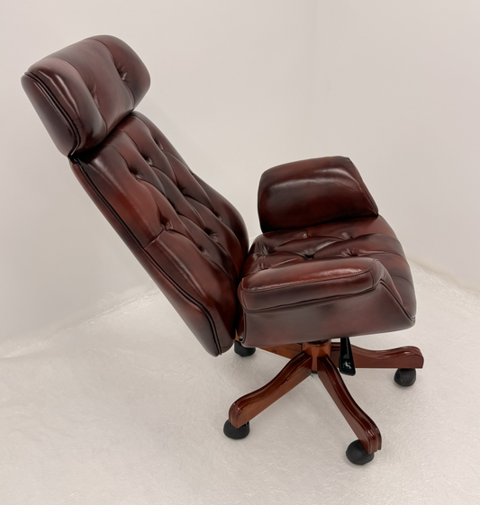 Luxury High Back Burgundy Genuine Leather Executive Chesterfield Office Chair - Reclining Feature - 2302A