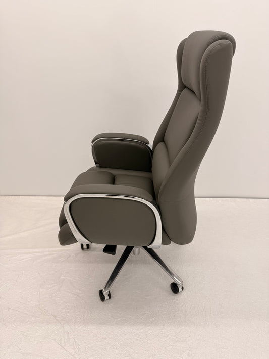 Grey Leather Executive Office Chair with Chrome Trimmed Arms - J1201
