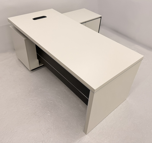 Modern Home White and Grey Corner Executive Office Desk with Integrated Storage - 1600mm, 1800mm or 2000mm - PM02-D01