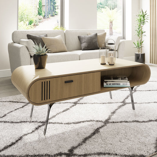 Oak Veneer Coffee Table with Built in Storage - 1200mm - JF102
