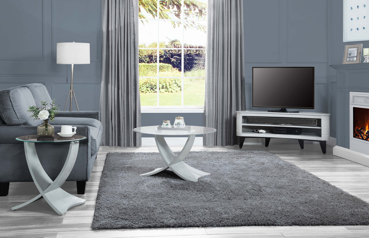 Round Clear Glass Lamp / Side Table with Grey Veneer - 500mm - JF309