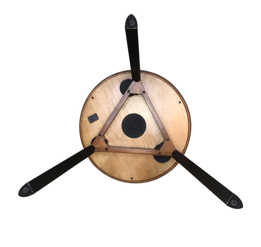 Smart Walnut Veneer Round Coffee / Lamp Table - Built in Speakers, Bluetooth, Wireless Charging and USB - 485mm - JF710