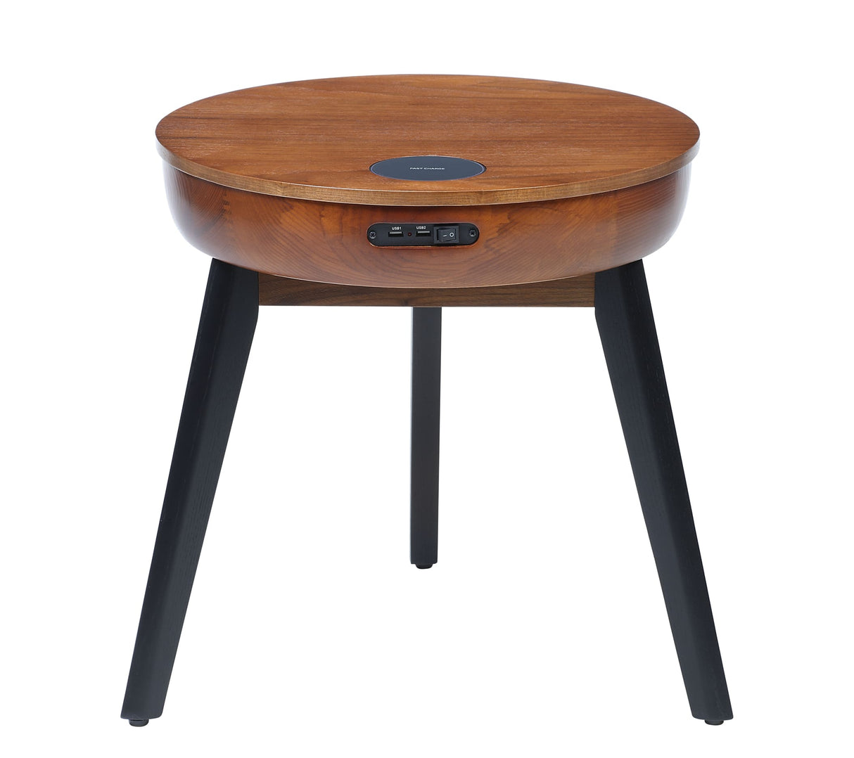 Smart Walnut Veneer Round Coffee / Lamp Table - Built in Speakers, Bluetooth, Wireless Charging and USB - 485mm - JF710
