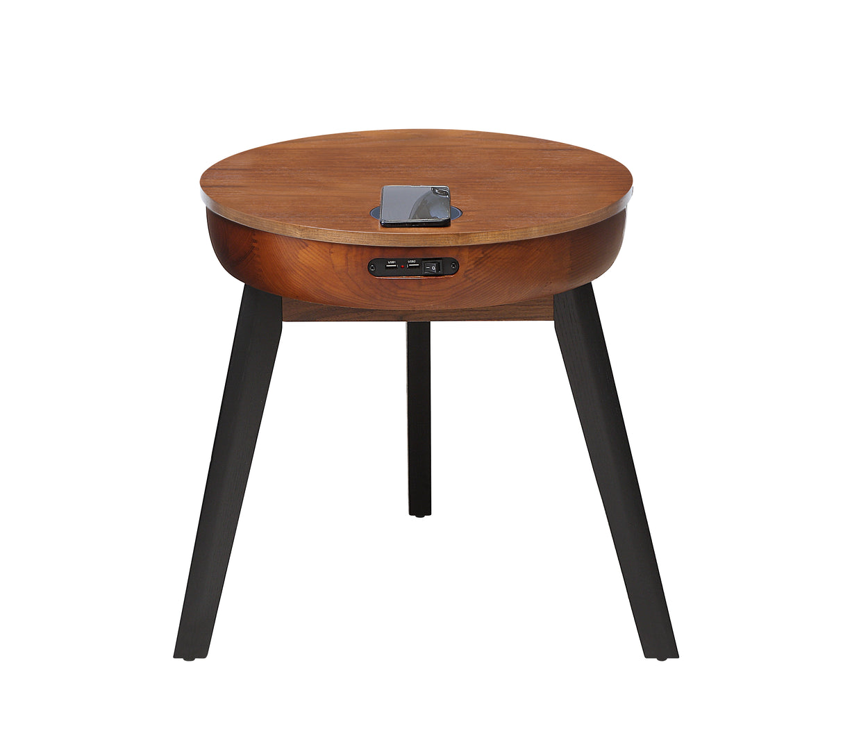 Smart Walnut Veneer Round Coffee / Lamp Table - Built in Speakers, Bluetooth, Wireless Charging and USB - 485mm - JF710
