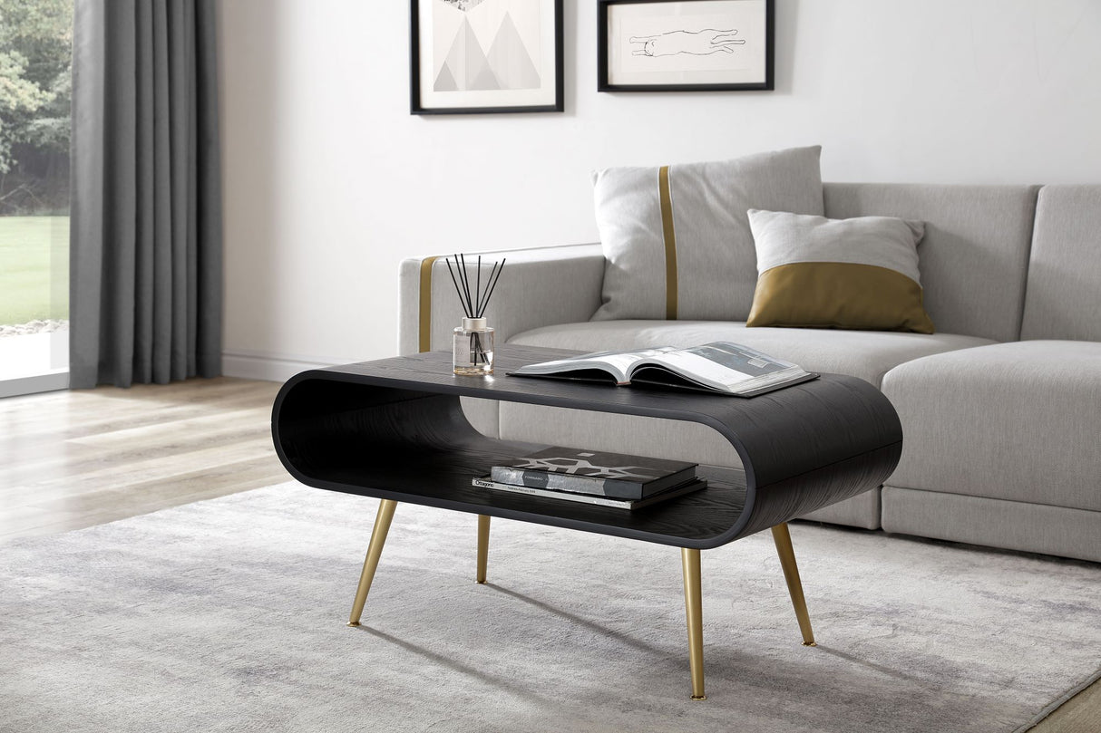 Sleek Black Wooden and Brass Coffee Table - 900mm - JF721