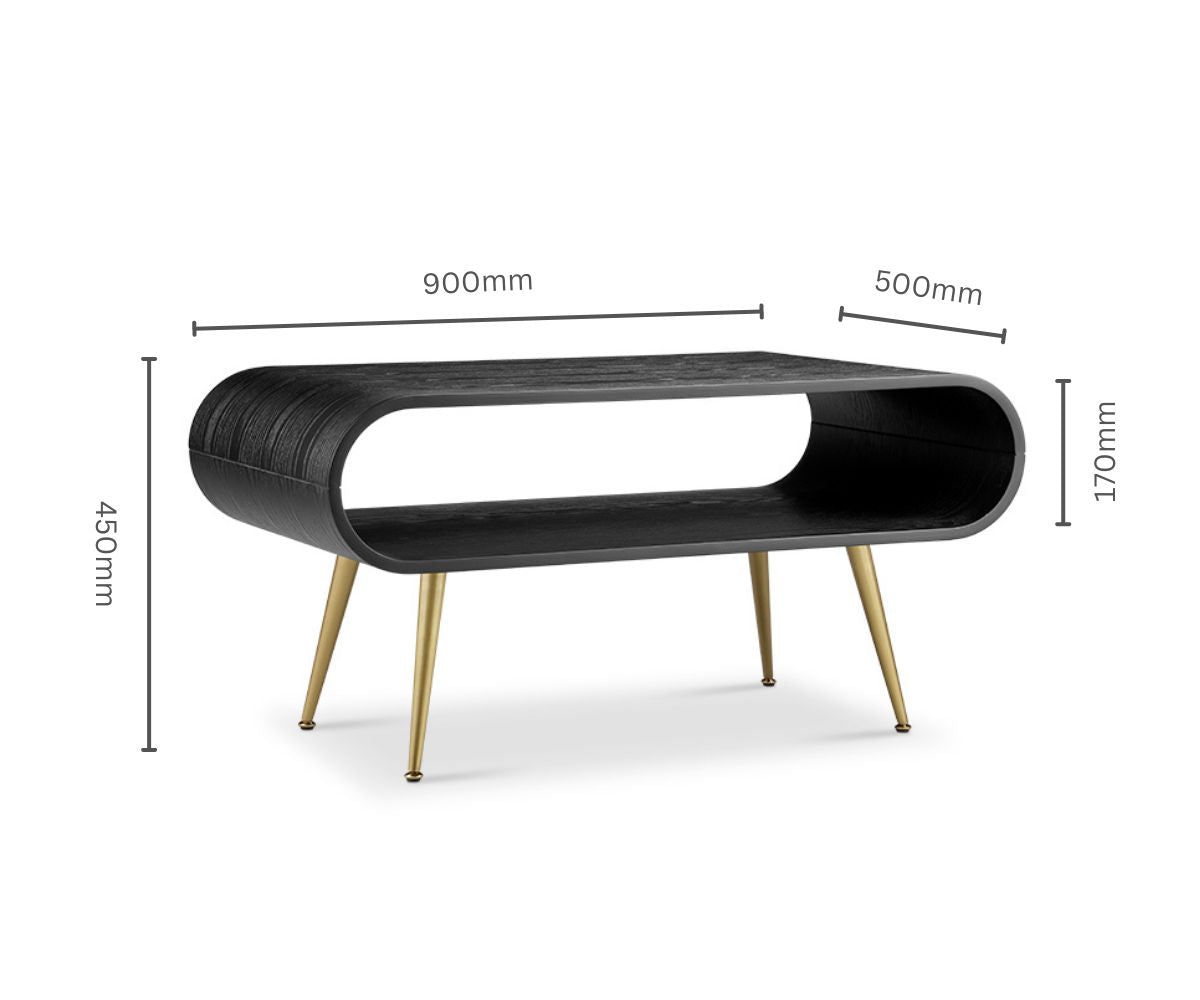 Sleek Black Wooden and Brass Coffee Table - 900mm - JF721