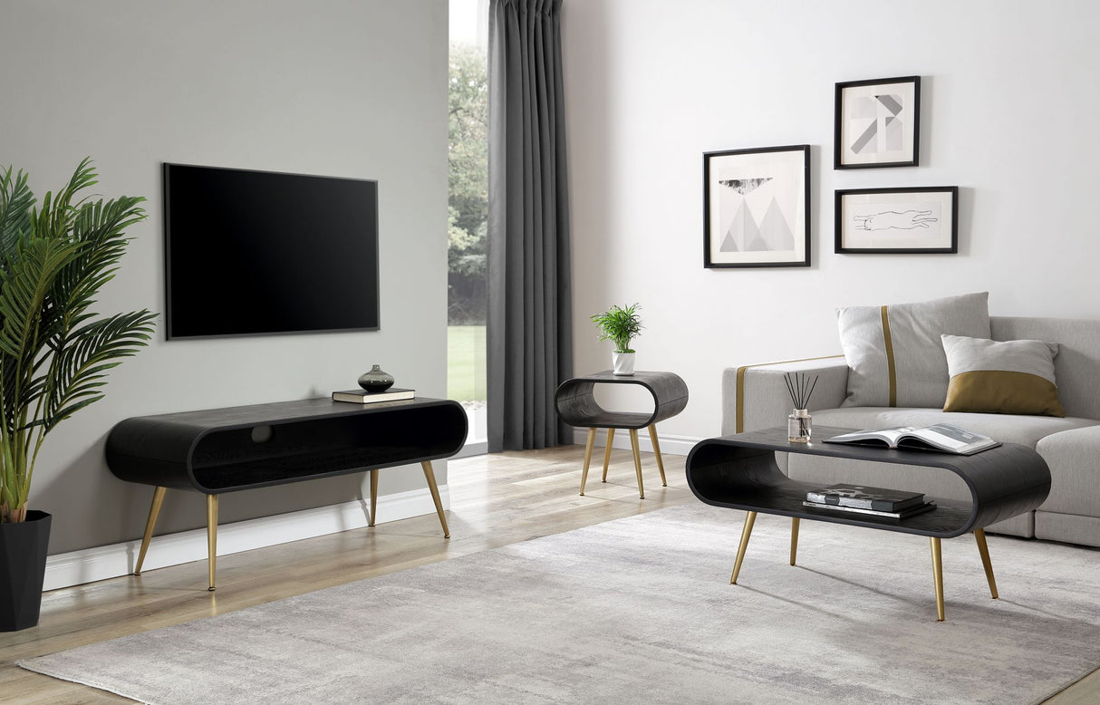 Sleek Black Wooden and Brass Lamp / Side Table - 450mm - JF722