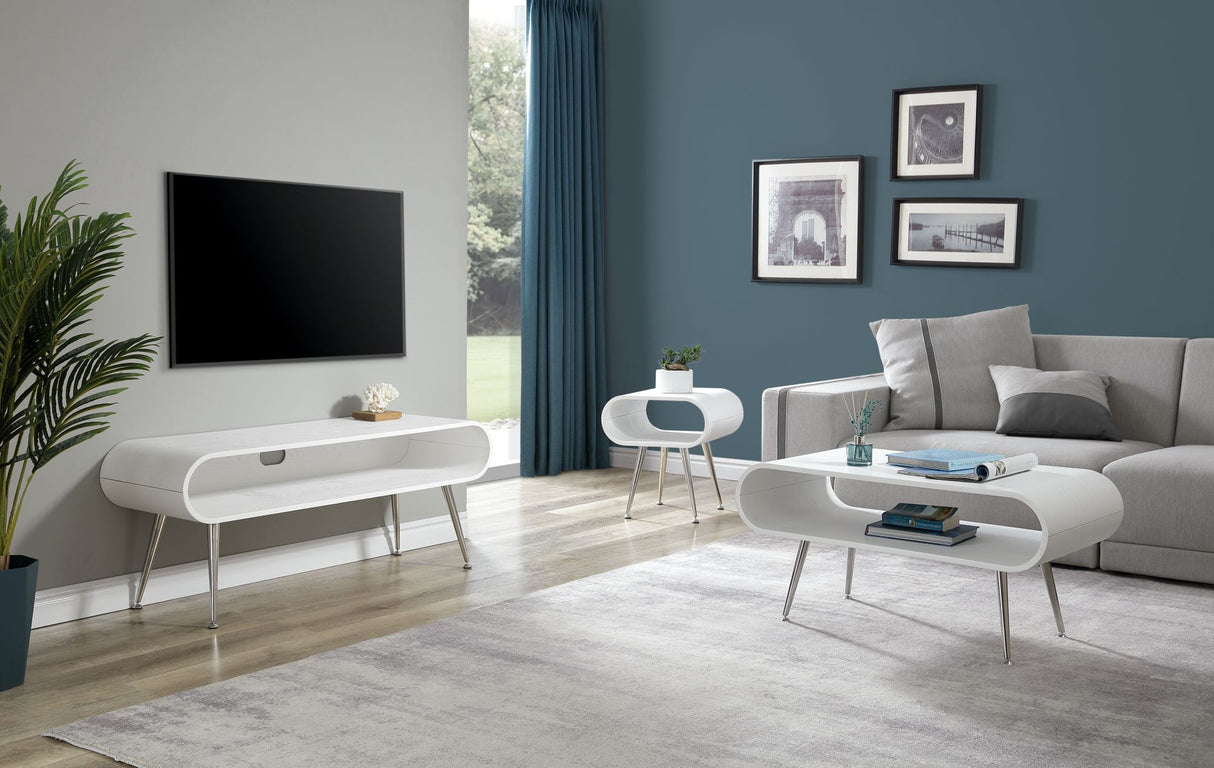 Sleek White Wooden and Chrome Lamp / Side Table - 450mm - JF722