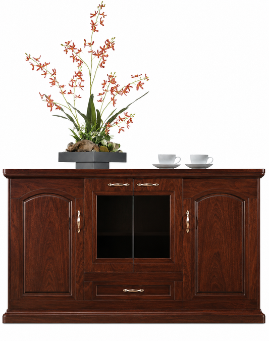 Real Walnut Wood Veneer Executive Storage Cupboard Wood & Glass Doors - 1600mm - K1L160