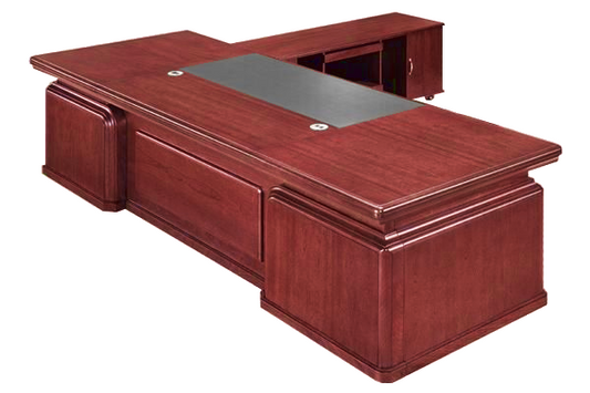 Traditional Cherry Rosewood Real Wood Veneer Executive Desk With Chunky Design - With Pedestal and Side Return - 2600mm to 3200mm - K1L281