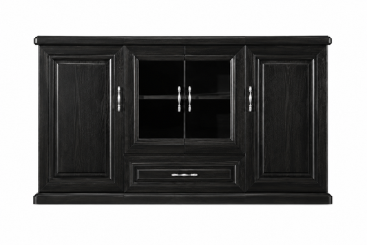 Real Black Ash Wood Veneer Executive Storage Cupboard Wood & Glass Doors - 1500mm - K2K150