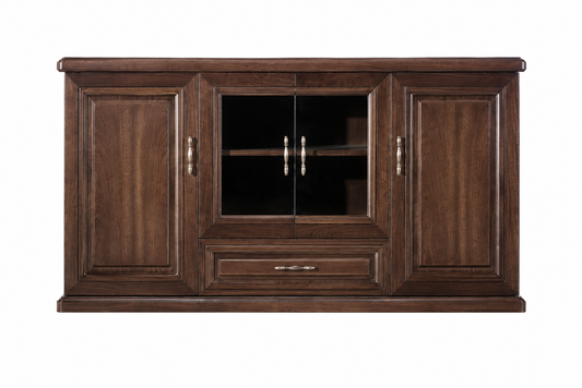 Real Walnut Wood Veneer Executive Storage Cupboard Wood & Glass Doors - 1500mm - K2K150