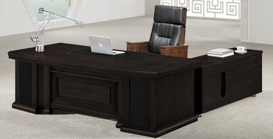 Large Executive Office Desk Real Wood Veneer with Pedestal and Return - 2400mm / 2600mm / 2800mm - K3L241