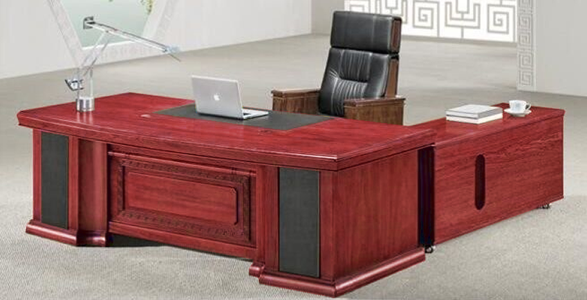 Large Executive Office Desk Real Wood Veneer with Pedestal and Return - DSK-K3L241