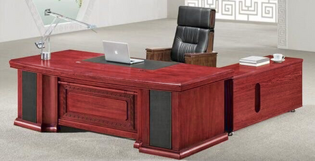 Large Executive Office Desk Real Wood Veneer with Pedestal and Return - 2400mm - K3L241