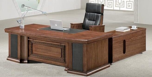 Large Executive Office Desk Real Wood Veneer with Pedestal and Return - 2400mm / 2600mm / 2800mm - K3L241