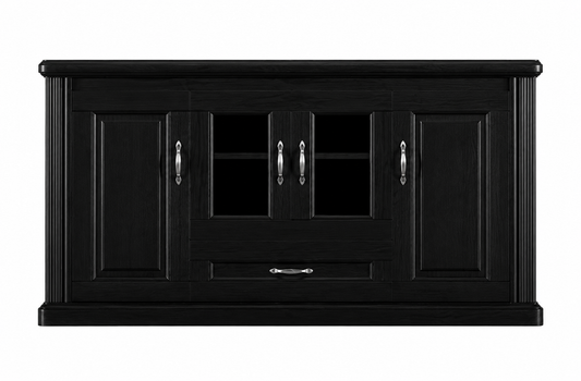 Real Black Ash Wood Veneer Executive Storage Cupboard Wood & Glass Doors - 1600mm - K3Y160
