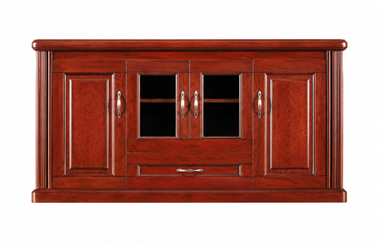 Real Cherry Rosewood Wood Veneer Executive Storage Cupboard Wood & Glass Doors - 1600mm - K3Y160