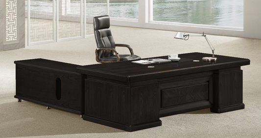 Large Executive Office Desk Real Wood Veneer with Pedestal and Return - 2200mm - K3Y221