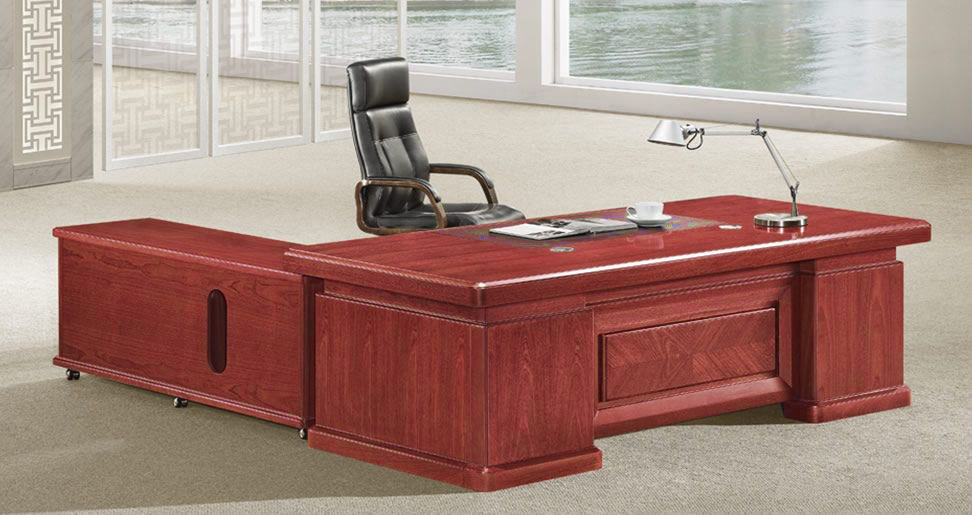 Large Executive Office Desk Real Wood Veneer with Pedestal and Return - 2200mm - K3Y221
