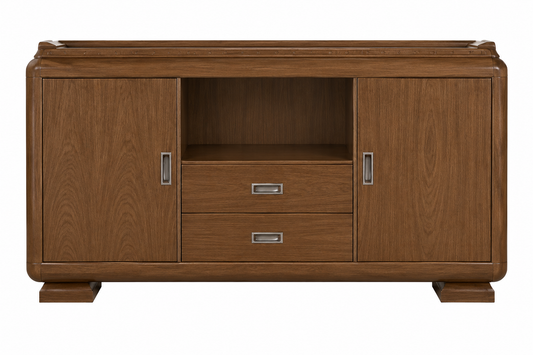 Premium Light Walnut Real Wood Veneer Storage Cupboard Two Doors & Two Drawers - 1600mm - K4J160