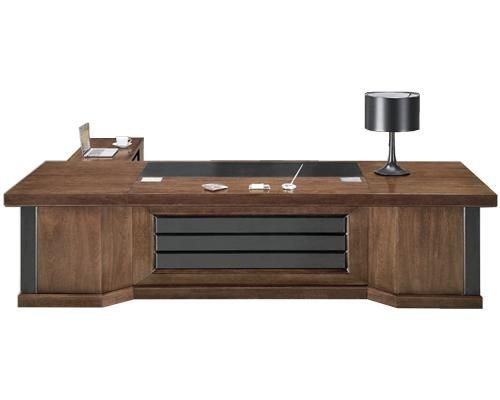 Grand Executive Office Desk with Black Leather Modesty Panel - With Pedestal and Side Return - 2800mm to 3800mm - K5B321