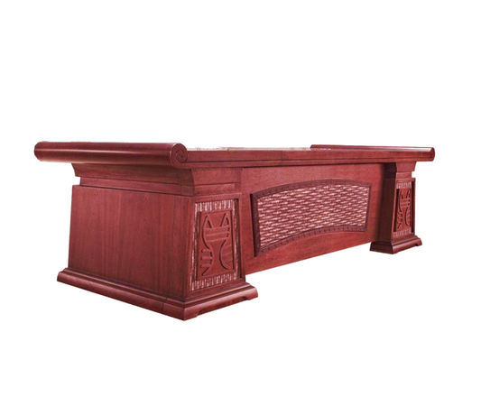 Large Cherry Rosewood Real Wood Veneer Executive Office Desk Unique Roll Top Design - With Pedestal and Return - 2400mm to 3200mm - K5J281