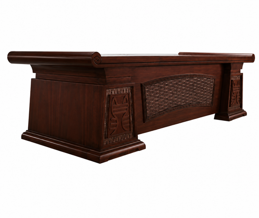 Large Walnut Real Wood Veneer Executive Office Desk Unique Roll Top Design - With Pedestal and Return - 2400mm to 3200mm - K5J281