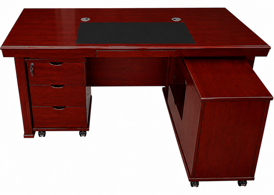 Real Cherry Rosewood Veneer Executive Office Desk With Pedestal & Return - 1600mm, 1800mm or 2000mm - K5L1