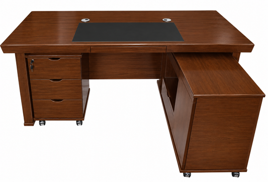 Real Light Walnut Veneer Executive Office Desk With Pedestal & Return - 1600mm, 1800mm or 2000mm - K5L1