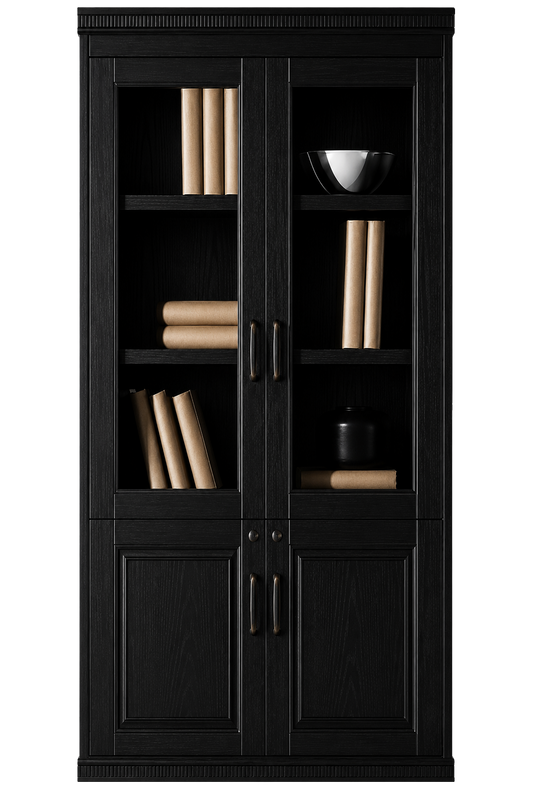 Black Ash Real Wood Veener Executive Two Door Office Storage Bookcase - 900mm - KM162-2DR