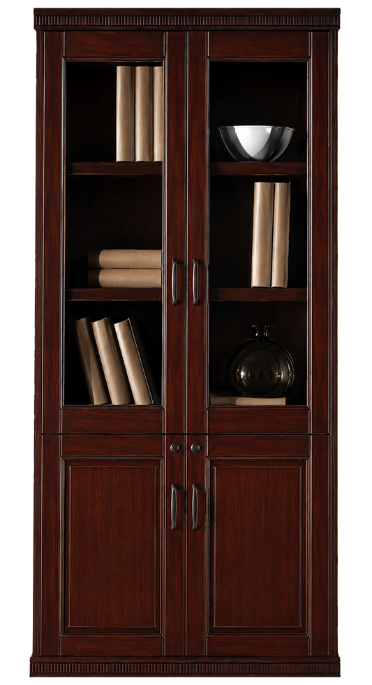 Real Walnut Wood Veener Executive Two Door Office Storage Bookcase - 900mm - KM162-2DR
