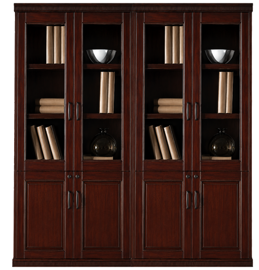 Walnut Real Wood Veener Executive Four Door Office Storage Bookcase - 1800mm - KM162-4DR