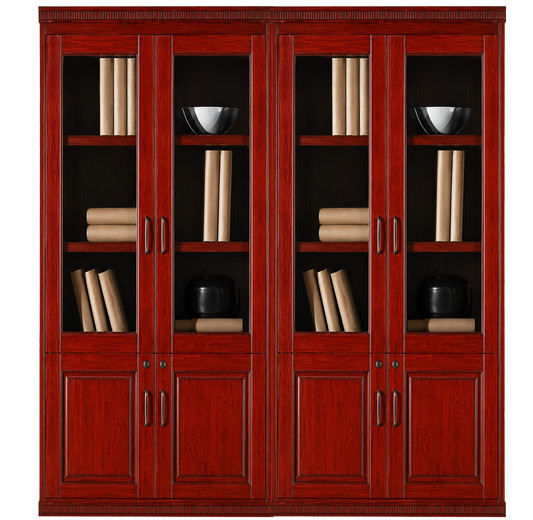 Cherry Rosewood Real Wood Veener Executive Four Door Office Storage Bookcase - 1800mm - KM162-4DR