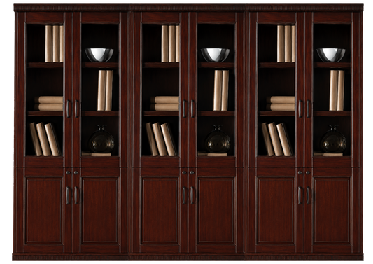 Walnut Real Wood Veener Executive Six Door Office Storage Bookcase - 2700mm - KM162-6DR
