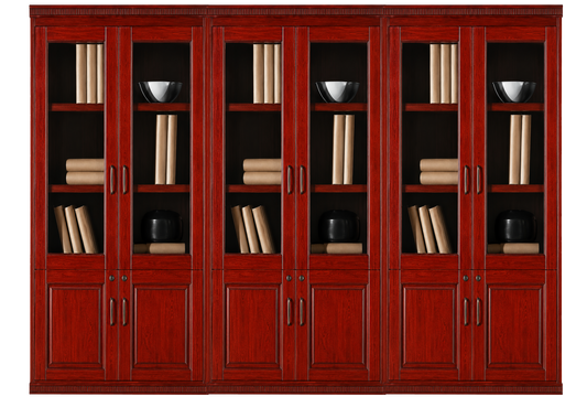 Cherry Rosewood Real Wood Veener Executive Six Door Office Storage Bookcase - 2700mm - KM162-6DR