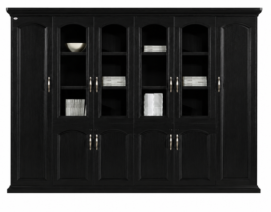Large Black Ash Real Wood Veneer Executive Office Storage Bookcase with Glass - 2800mm - KM1L06